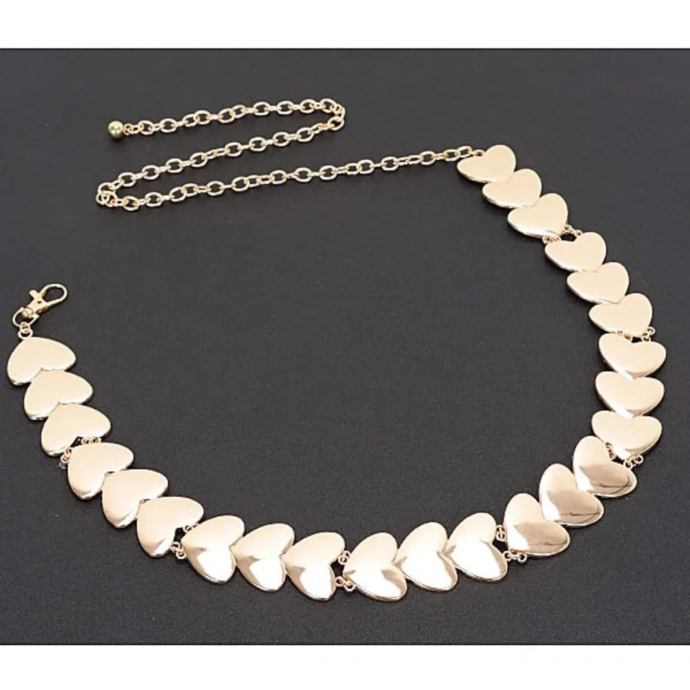 Gold or Silver Heart Metal Chain Statement Belt